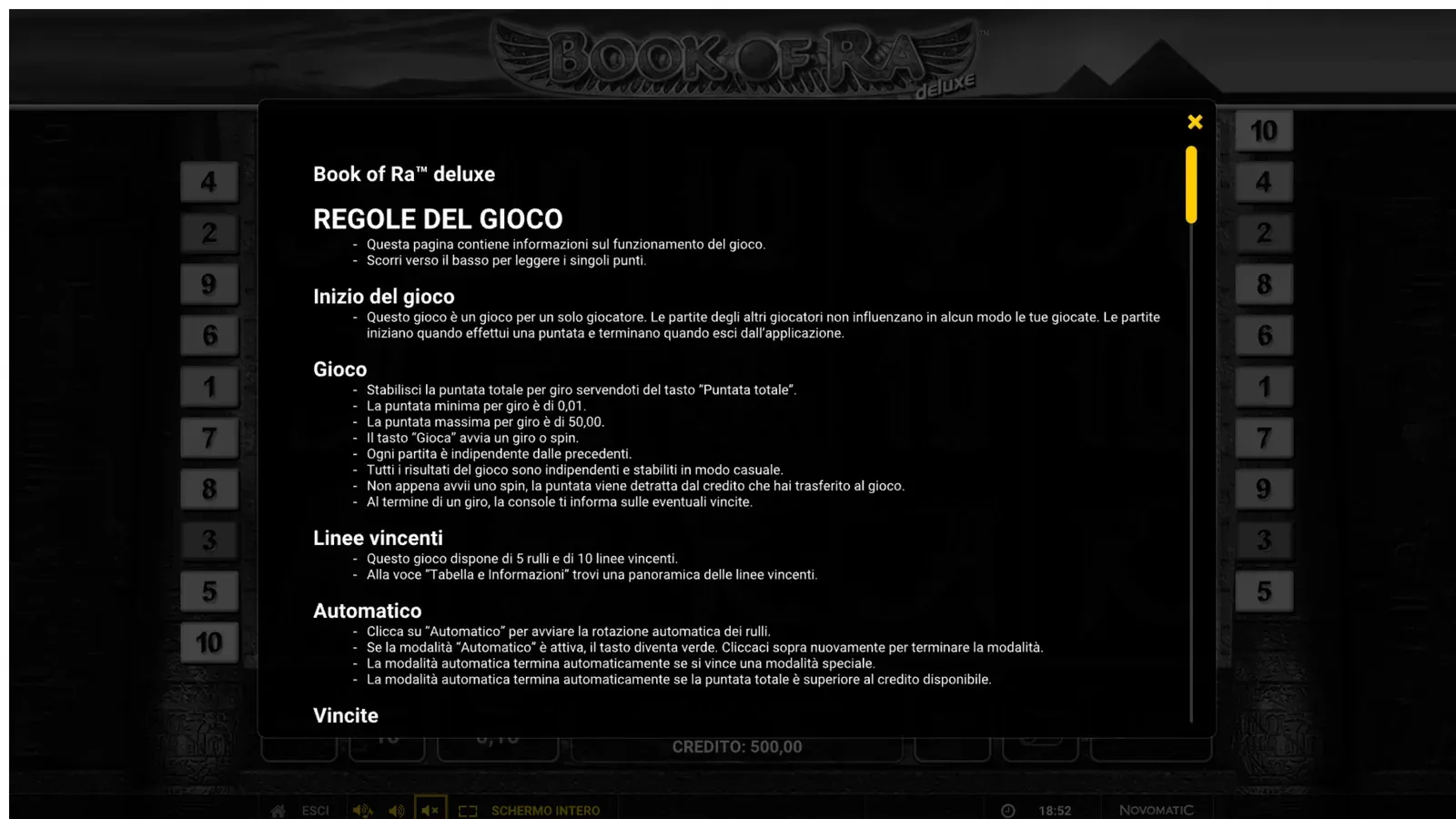 La pagina Help di Book of Ra Deluxe: ogni partita è indipendente dalle precedenti, i risultati sono stabiliti in modo casuale